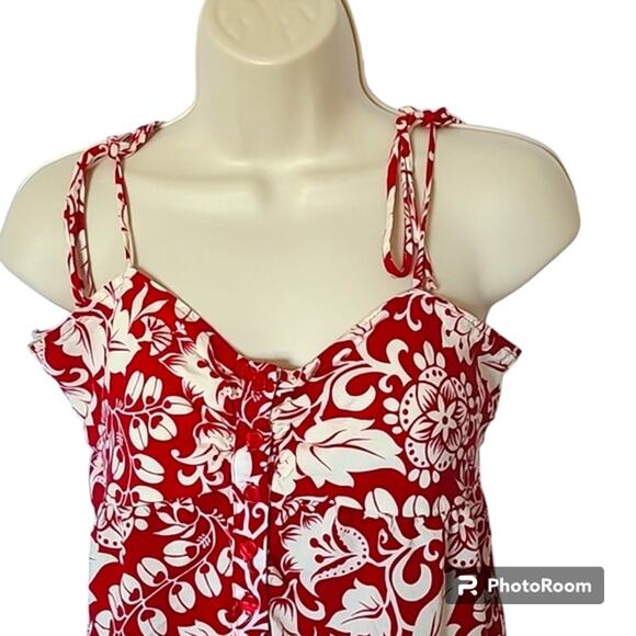 Excellent Forever 21 Juniors Red White Floral Adjustable Strap Tank Top Sz Large - Picture 5 of 7